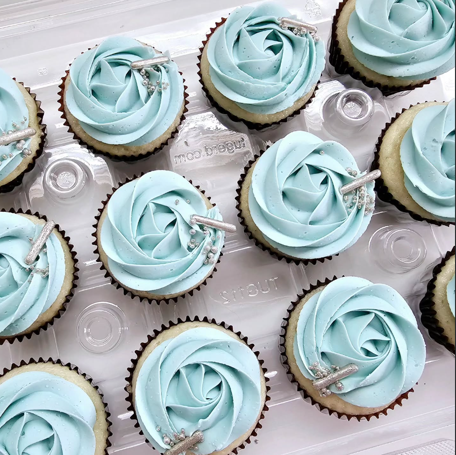 Blue cupcakes with siliver decor